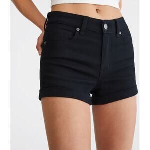 Women's 6 Aeropostale Black/ Navy Denim Shorts Cuff Stretch Casual NormCore